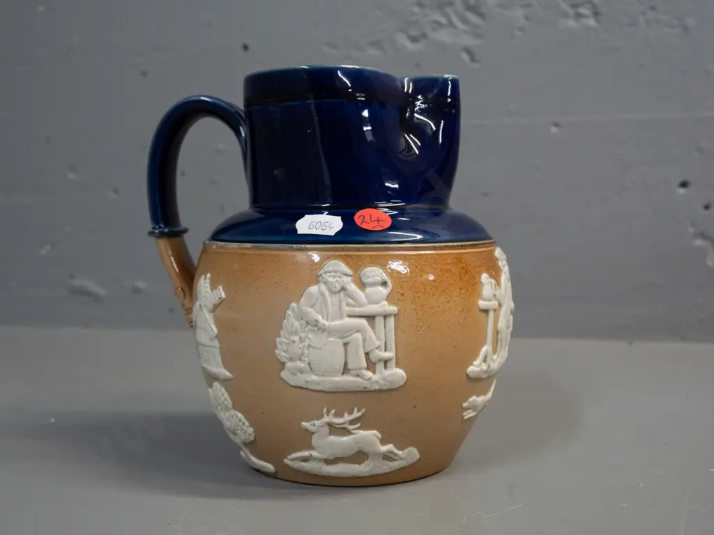 vintage Royal Doulton Lambeth jug with applied hunting scene decoration - marked 1492 on base. H-170 Image 1++