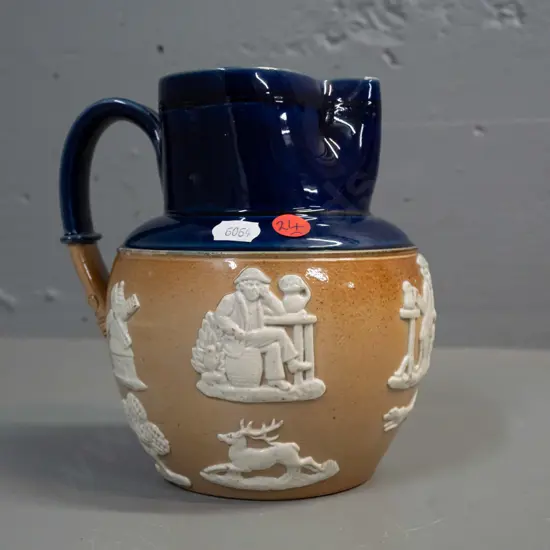 vintage Royal Doulton Lambeth jug with applied hunting scene decoration - marked 1492 on base. H-170