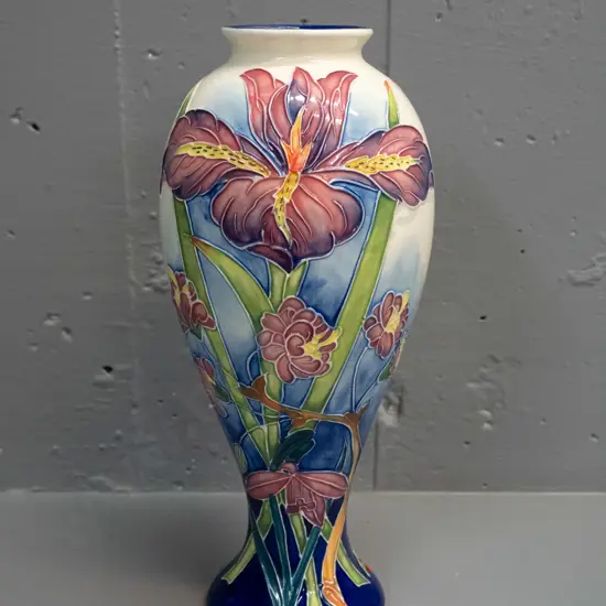 Moorcroft-style tube-lined floral vase with Old Tupton Ware crown logo on base H-280