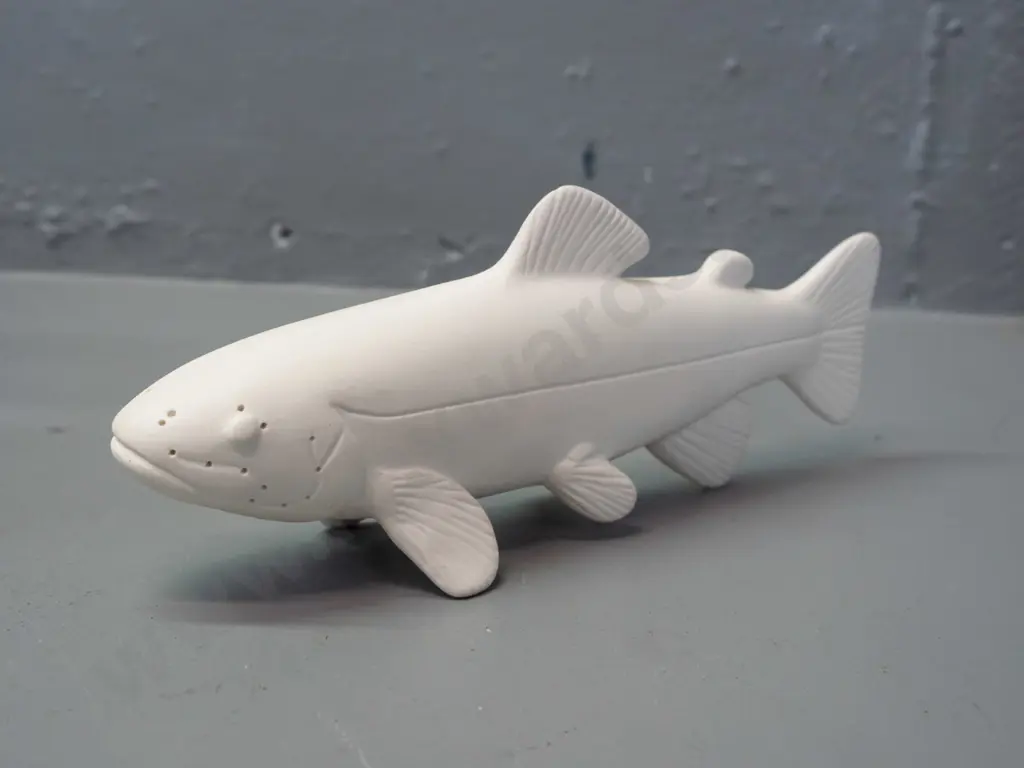 Ika Arts Dunedin NZ brown trout figure in with signed Stan Woods design card dated 1997 - L-210 Image 1++