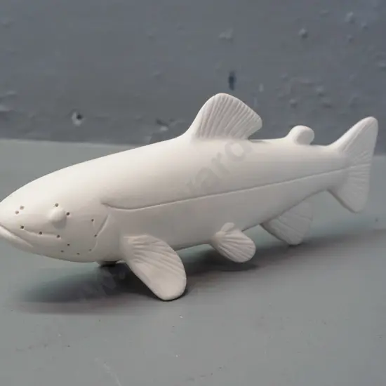 Ika Arts Dunedin NZ brown trout figure in with signed Stan Woods design card dated 1997 - L-210