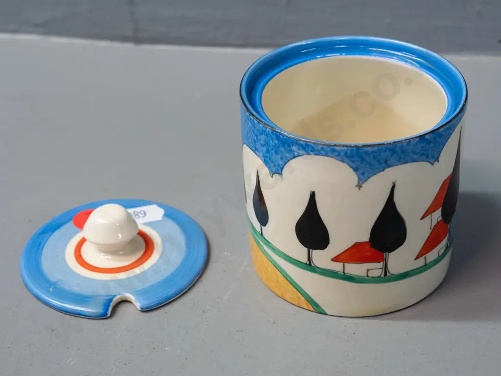 vintage Newport Pottery Clarice Cliff Bizarre lidded jam pot H-100 D-80 Image 1++