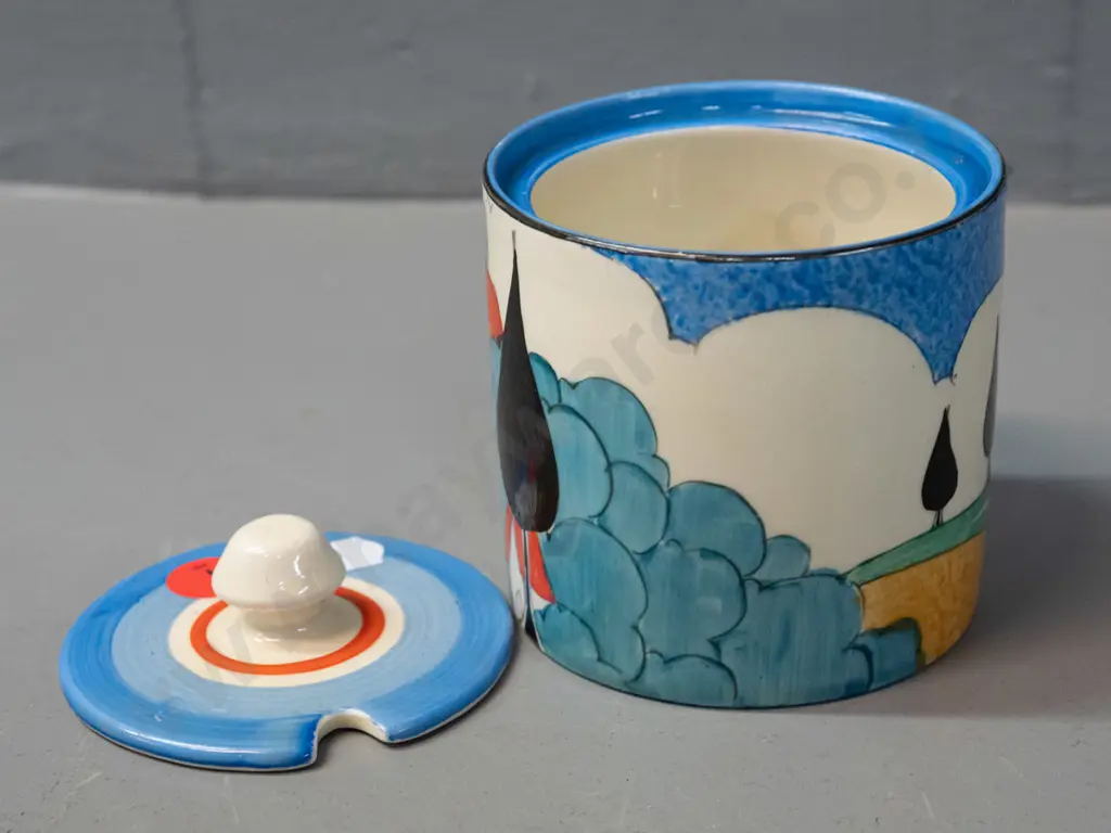 vintage Newport Pottery Clarice Cliff Bizarre lidded jam pot H-100 D-80 Image 1++