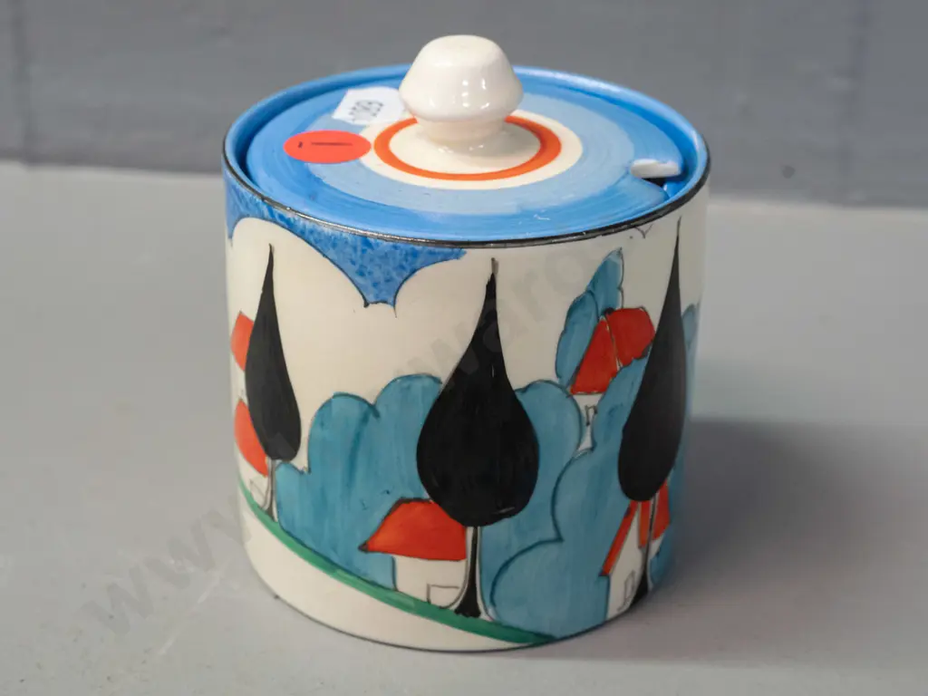 vintage Newport Pottery Clarice Cliff Bizarre lidded jam pot H-100 D-80 Image 1++