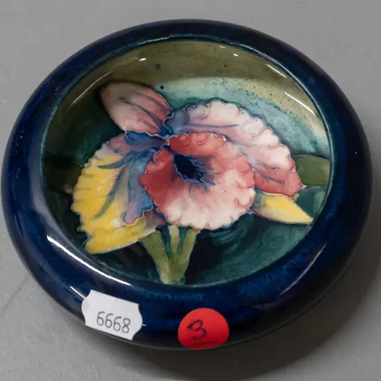vintage small dark blue floral tube lined Moorcroft bowl / dish D-110 - see photos for maker's marks