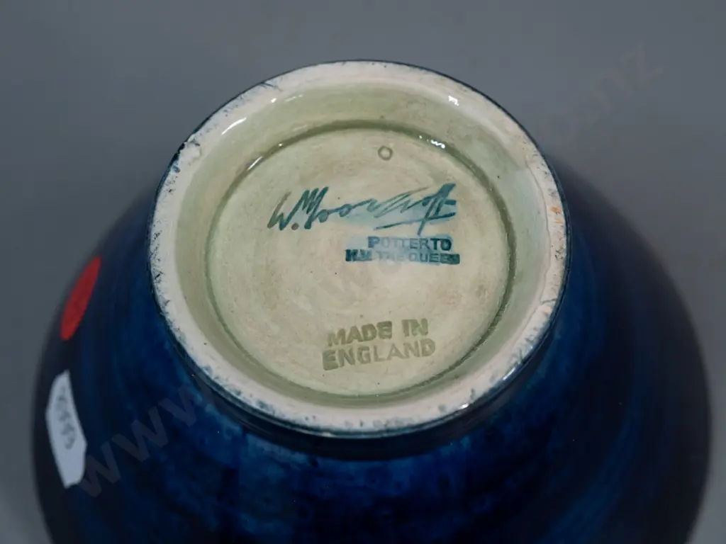 vintage small dark blue pansy tube-lined Moorcroft flared-side bowl / dish D-110 - see photos for maker's marks Image 1++