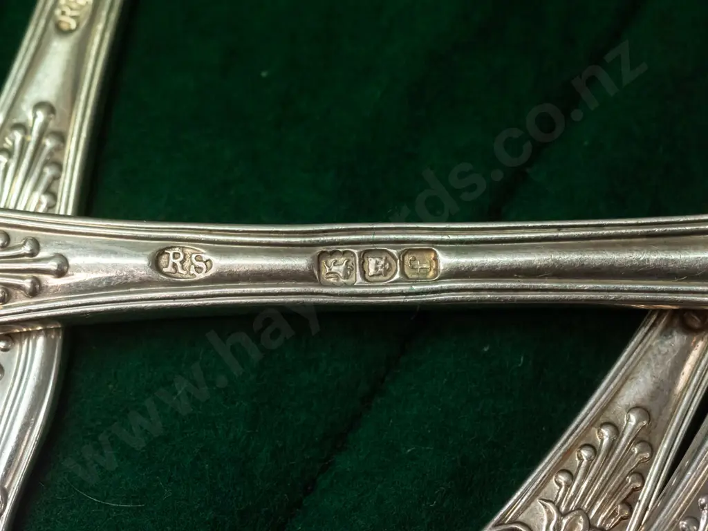 King's pattern silver cutlery - 12 medium size spoons L-180, several different English and Irish hallmarks, approx. Image 1++