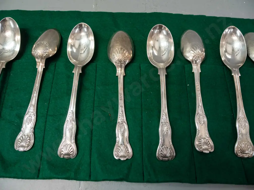 King's pattern silver cutlery - 12 medium size spoons L-180, several different English and Irish hallmarks, approx. Image 1++