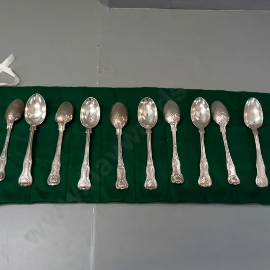 King's pattern silver cutlery - 12 medium size spoons L-180, several different English and Irish hallmarks, approx.