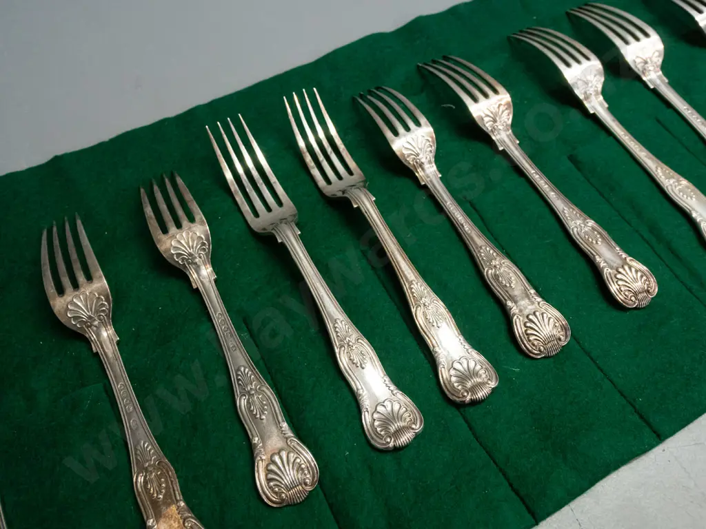 King's pattern silver cutlery - 12 medium forks L-180, several different hallmarks, see photos. Weights from 65 to 68g Image 1++