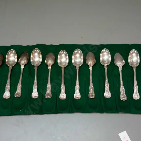 King's pattern silver cutlery - 12 large spoons L-220, several different hallmarks, see photos. Weights from 95 to 107g