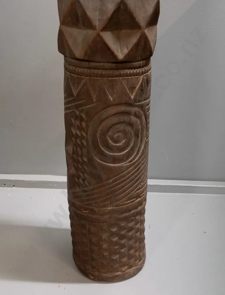 very heavy carved timber African figure, base carved from hardwood tree trunk, with white metal neck band applied with Image 1++