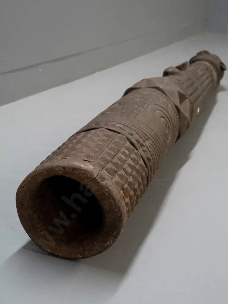 very heavy carved timber African figure, base carved from hardwood tree trunk, with white metal neck band applied with Image 1++