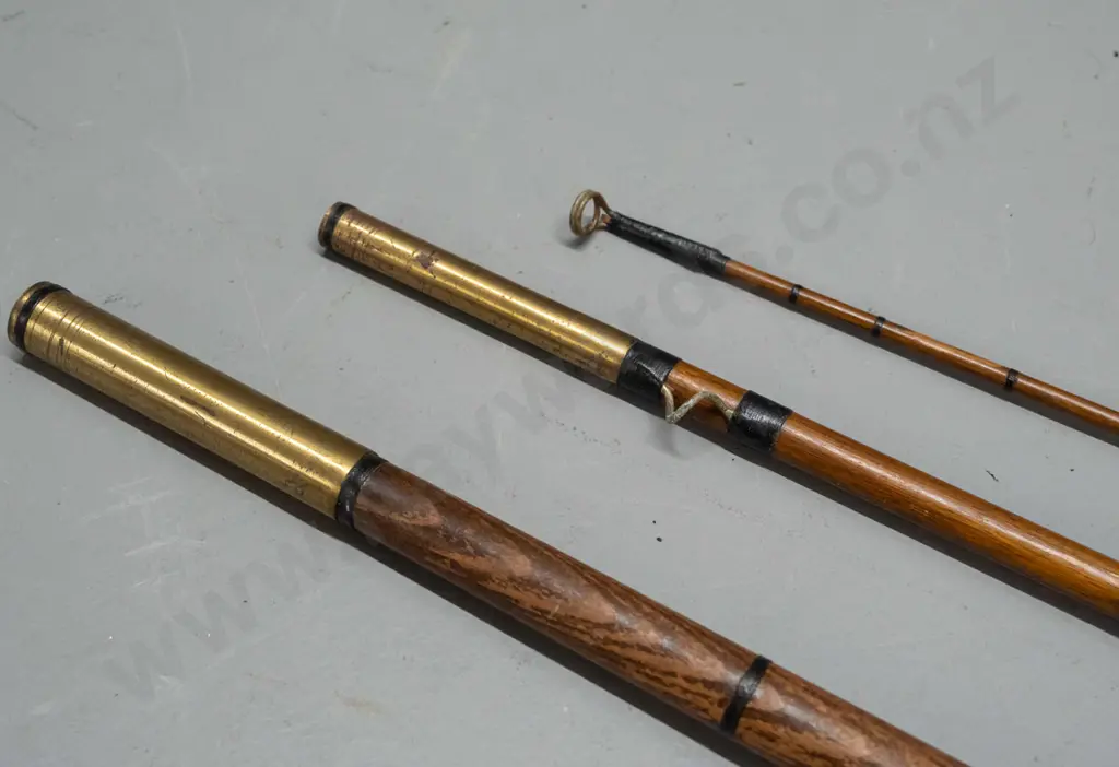 vintage 3 piece timber fly fishing rod with brass ferrules, no reel  - handle section is L-1260 Image 1++