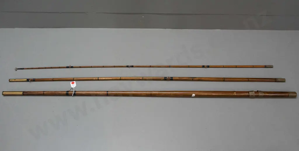 vintage 3 piece timber fly fishing rod with brass ferrules, no reel  - handle section is L-1260 Image 1++
