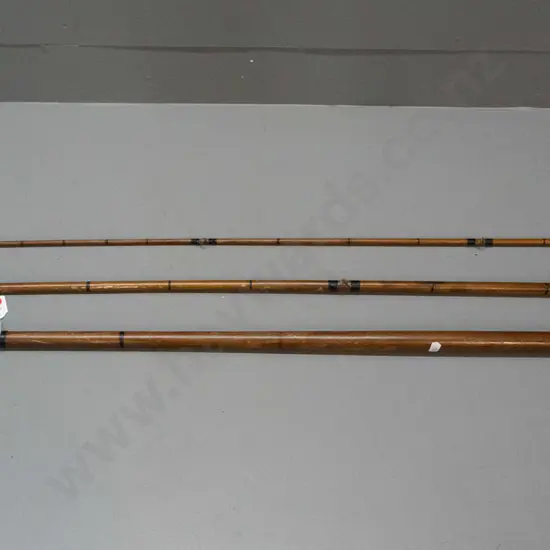 vintage 3 piece timber fly fishing rod with brass ferrules, no reel  - handle section is L-1260