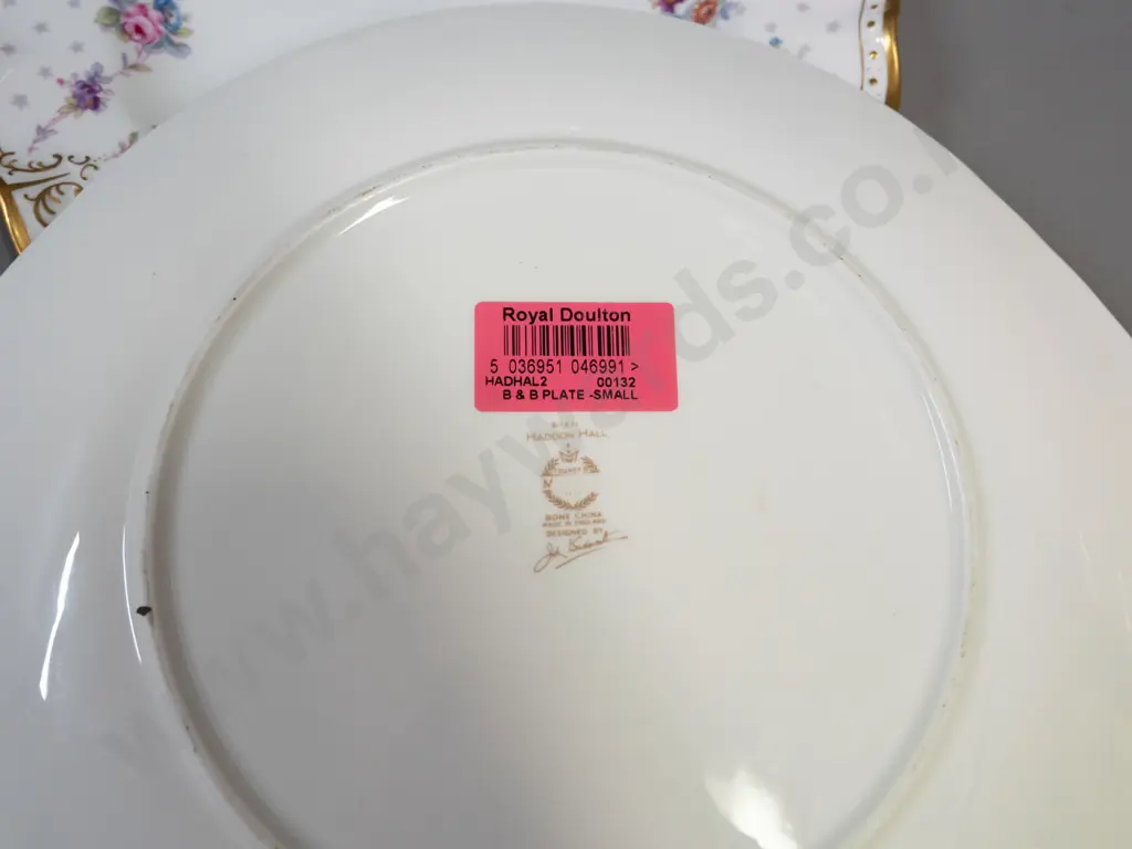 4 English china plates - Aynsley Orchard Gold, Copeland Spode, Crown Derby and Haddon Hall (Royal Doulton) fine floral Image 1++