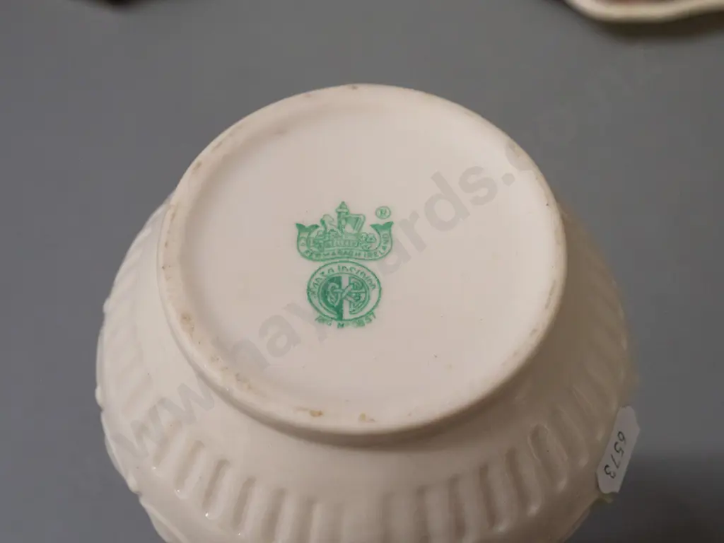 Belleek green mark ewer shaped jug with floral decoration H-190 W-120 Image 1++