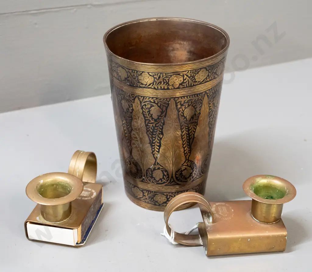 2 brass chambersticks marked Soho Dunny Light / Soho Foundry / Sovereign Hill Ballarat and a brass vase with Image 1++