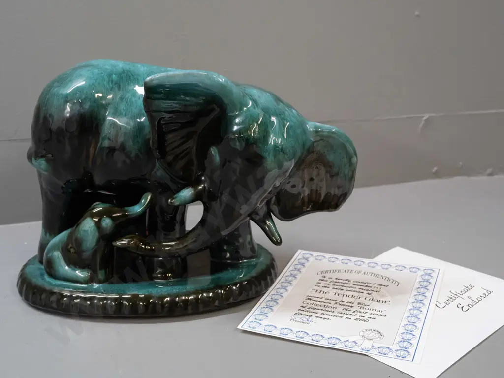 Blue Mountain pottery ltd. edition Romar series figurine with certificate: "The Tender Giant" elephant and calf Image 1++