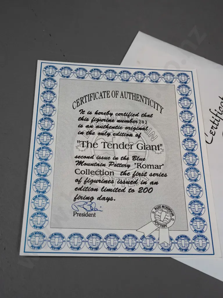 Blue Mountain pottery ltd. edition Romar series figurine with certificate: "The Tender Giant" elephant and calf Image 1++