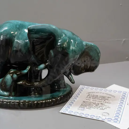 Blue Mountain pottery ltd. edition Romar series figurine with certificate: "The Tender Giant" elephant and calf