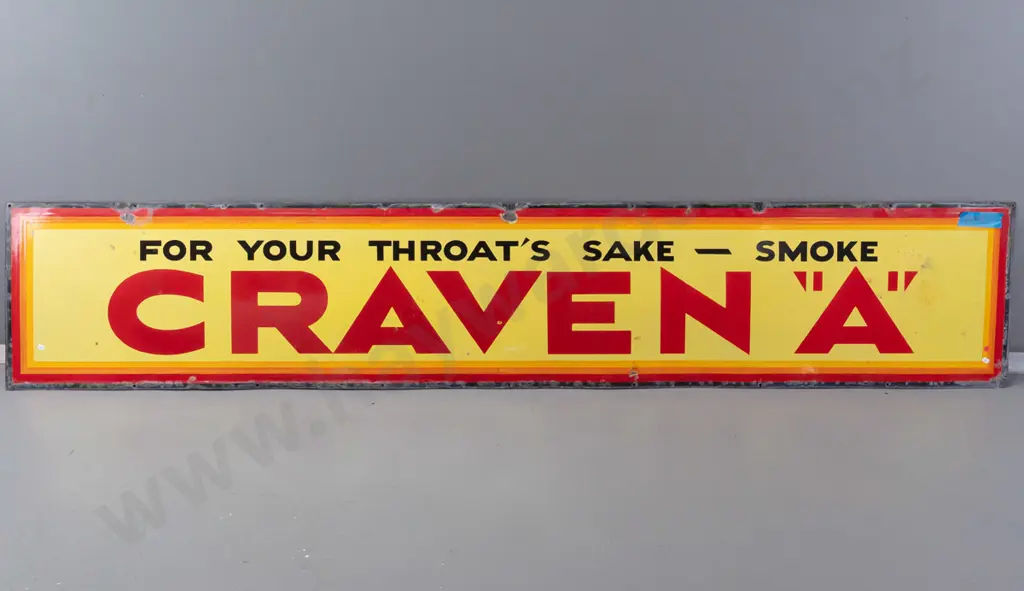 very large vintage enamel Craven A advertising sign - age wear & corrosion, holes, chips to enamel H-470 W-2450 Image 1++