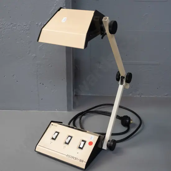 Astron-88 desk lamp with 2 power points, made by Carlton Christchurch - some discolouration and minor paint loss H-450