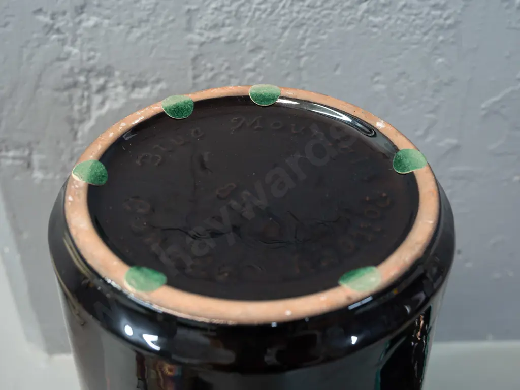 2 retro Blue Mountain Pottery pottery items - lava glaze large vase H-385 and blue-green float bowl Image 1++