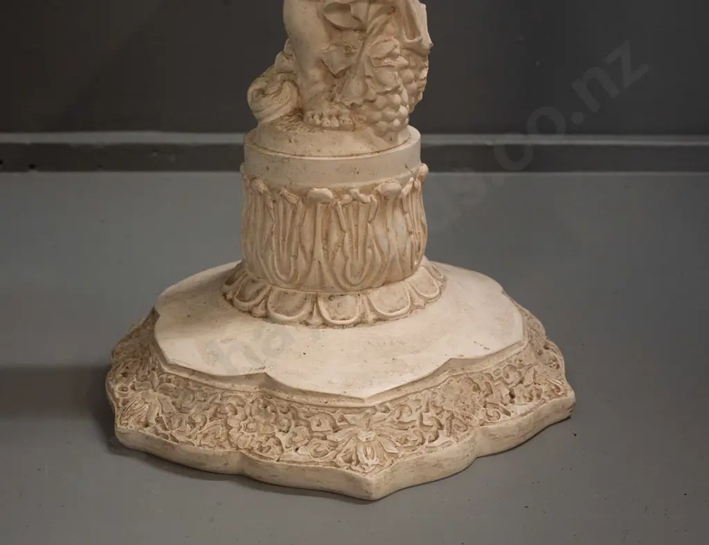 moulded composite faux-marble rococo style jardiniere stand with putti and foliate motifs - some scratches on base and Image 1++
