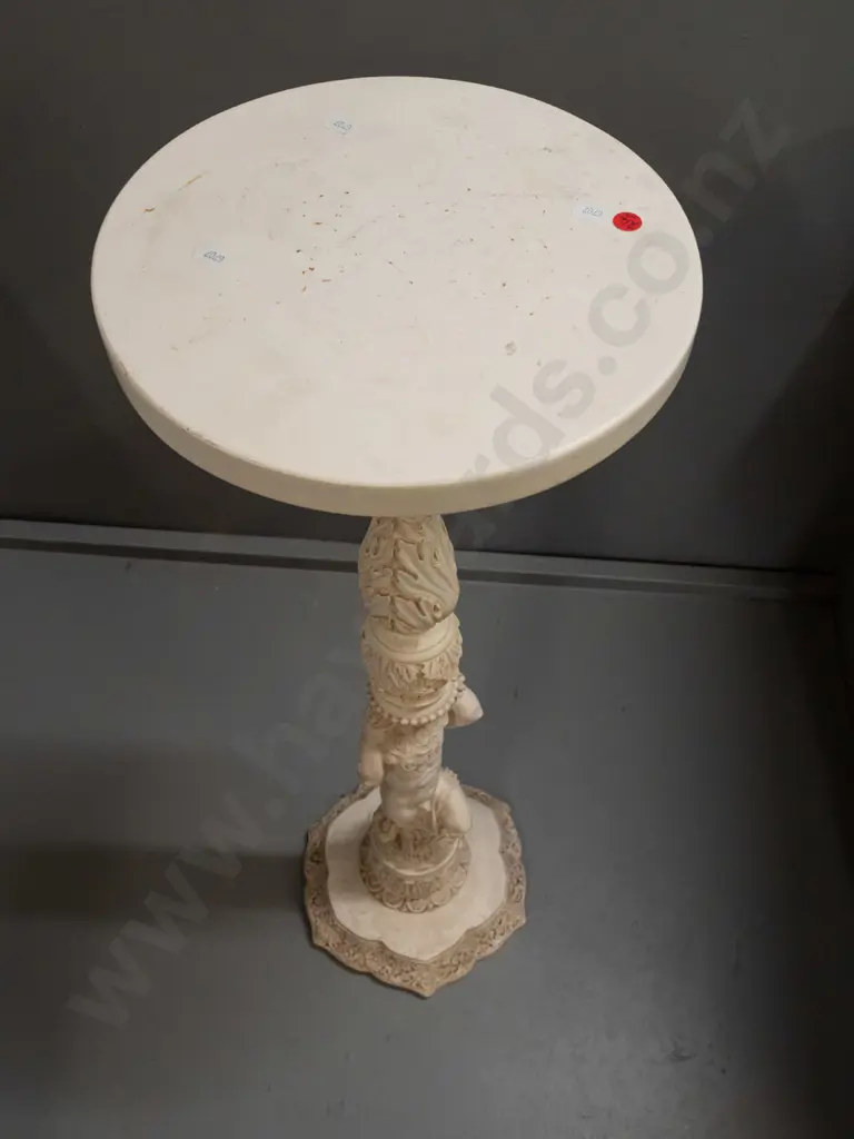 moulded composite faux-marble rococo style jardiniere stand with putti and foliate motifs - some scratches on base and Image 1++