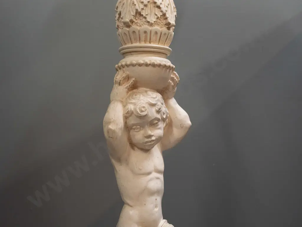 moulded composite faux-marble rococo style jardiniere stand with putti and foliate motifs - some scratches on base and Image 1++