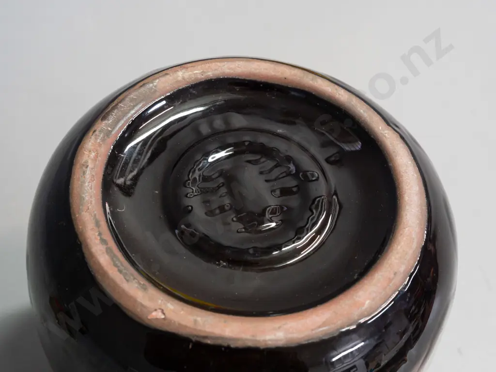 retro lava glaze pottery jardiniere, unknown maker's mark on base, some staining inside H-180 D-170 Image 1++