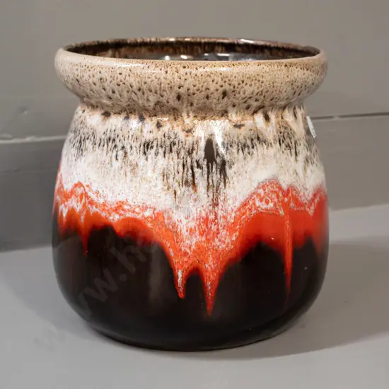 retro lava glaze pottery jardiniere, unknown maker's mark on base, some staining inside H-180 D-170