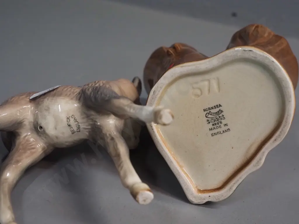 Beswick small donkey figure H-140 L-100 and a Hornsea bunny & tree stump bud vase - some staining inside Image 1++