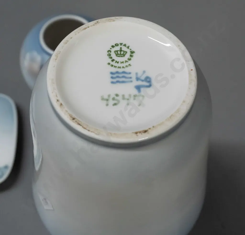 2 Royal Copenhagen vases and 2 Bing & Grondahl pin dishes - larger vase is H-170 Image 1++