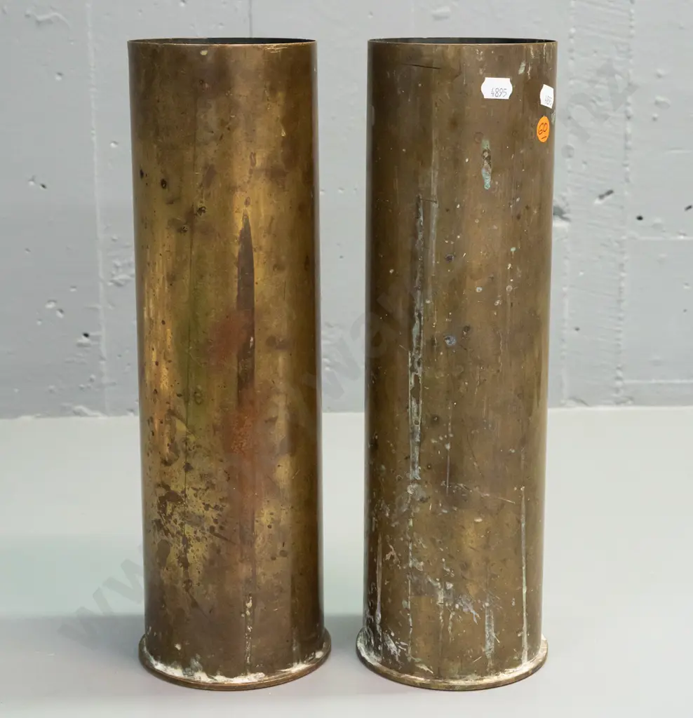 pair of large brass shell casings - marked 105mm and dated 1966 - some discolouration, H-365 Image 1++
