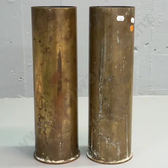 pair of large brass shell casings - marked 105mm and dated 1966 - some discolouration, H-365
