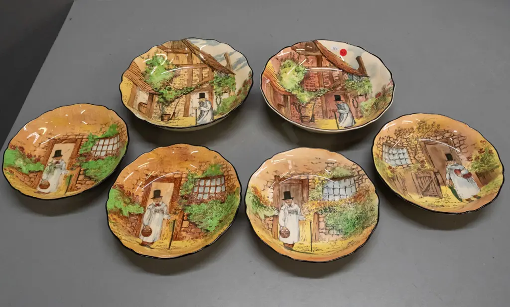 6 Royal Doulton Gaffers ware scalloped-edge bowls - 2 larger D-240 and 4 smaller Image 1++