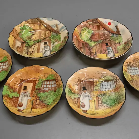 6 Royal Doulton Gaffers ware scalloped-edge bowls - 2 larger D-240 and 4 smaller