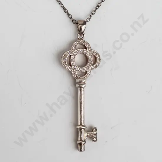 silver key necklace stamped 925