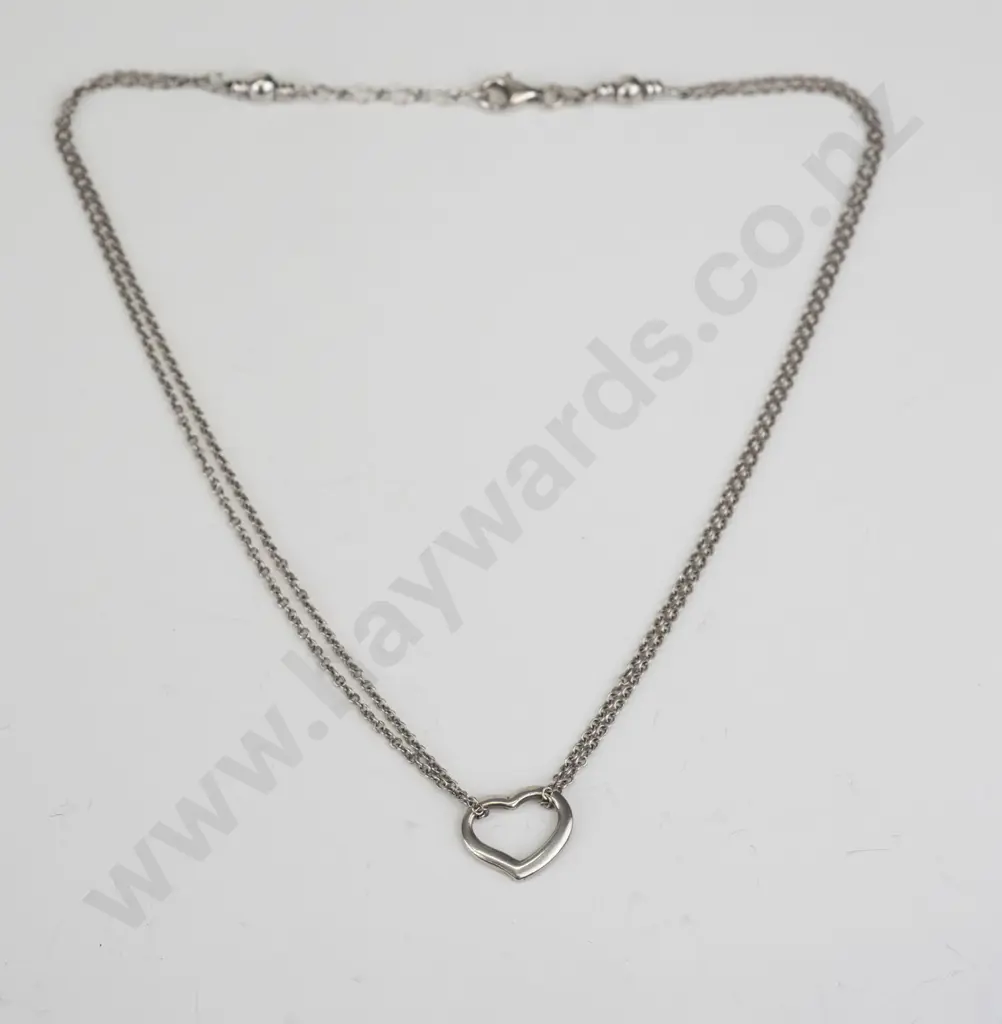 silver double chain heart necklace stamped 925 Image 1++