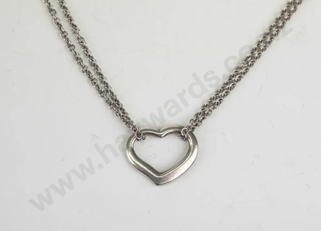 silver double chain heart necklace stamped 925 Image 1++