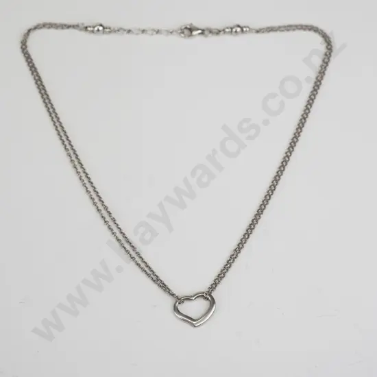 silver double chain heart necklace stamped 925