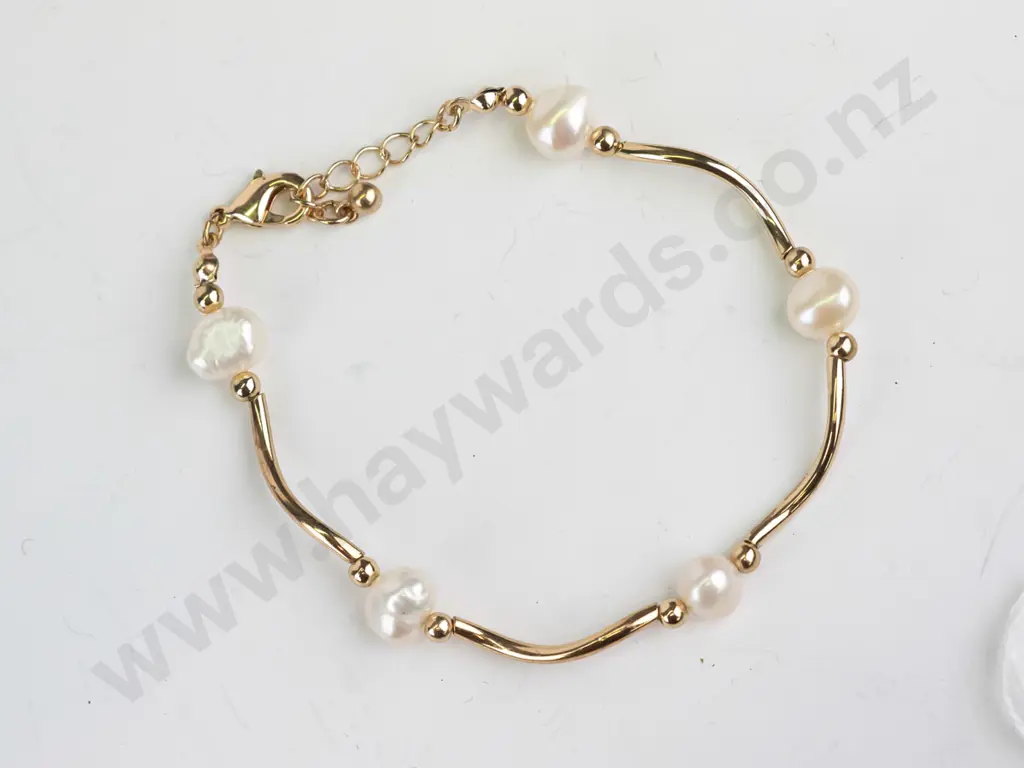 sterling silver twist chain gold plated pearl bracelet Image 1++