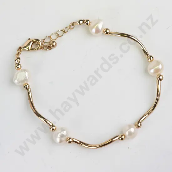 sterling silver twist chain gold plated pearl bracelet