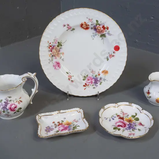 5 pieces of Royal Crown Derby fine floral china - 3 are marked Posies, plate is D-210