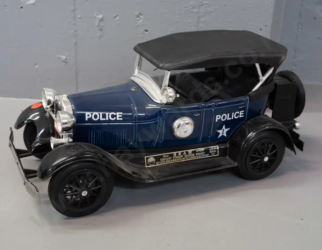 Jim Beam automobile decanter - 1929 Ford Police car - sealed, minor damage to paper seal H-180 L-370 Image 1++