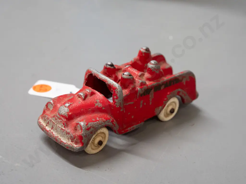 vintage Fun Ho white wheel cast alloy fire truck with Fun Ho and Fire Department transfers - overall surface wear L-120 Image 1++