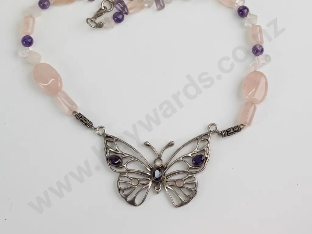 silver gemtsone butterfly necklace stamped 925 on clasp Image 1++